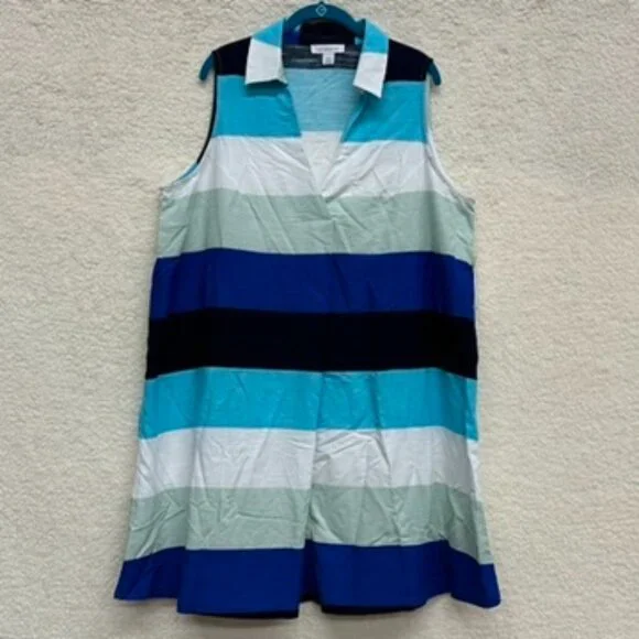 16W + 20W - LIZ CLAIBORNE - Stripe Polo Tank Midi Dress NEW - Picture 2 of 11